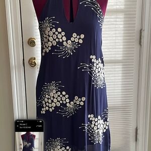 Navy Dress with White Floral Design